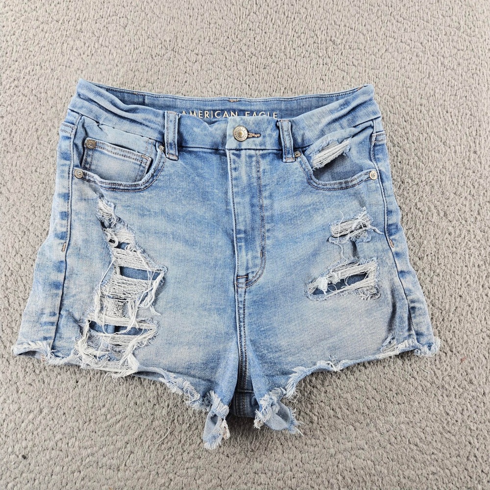 American Eagle Curvy Hi Rise Shortie Denim Shorts Womens 6 Blue Light Wash Beach